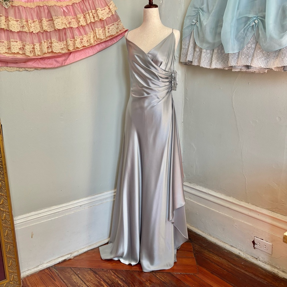 90s Y2K Silver Maxi Dress Formal Gown